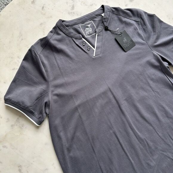 NEW Raffi Crosby V-neck Henley Mens Medium Short Sleeve NWT $130 Gray - Picture 4 of 10